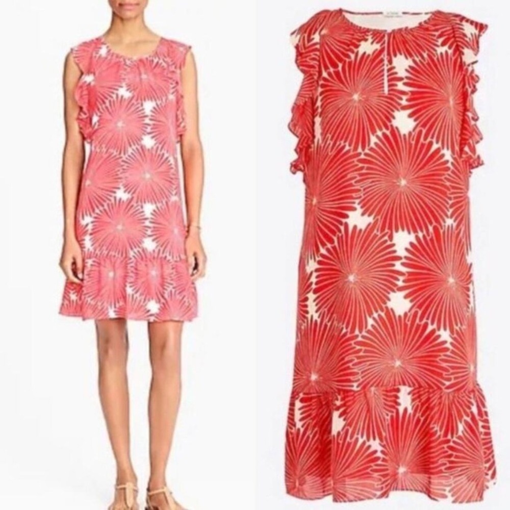 J Crew floral flutter lined dress size M